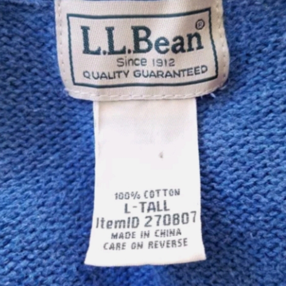 L.L. Bean Mens L Tall Sweater Blue Long Sleeve V-Neck Cotton Stretch Pullover - Picture 4 of 5